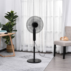 Ventilateur sur pied Ø 44 cm hauteur réglable oscillant silencieux 45 W avec télécommande minuterie 3 modes 3 vitesses noir