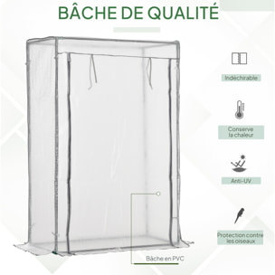 Serre de jardin serre à tomates porte zippée déroulante - 1x0,5x1,5m - acier PVC blanc transparent