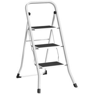 Escalera Plegable de 3 Peldaños Escalera de Tijera Carga hasta 150 kg con Pedal Antideslizante Fácil de Guardar y Transportar para Hogar Cocina Oficina Blanco