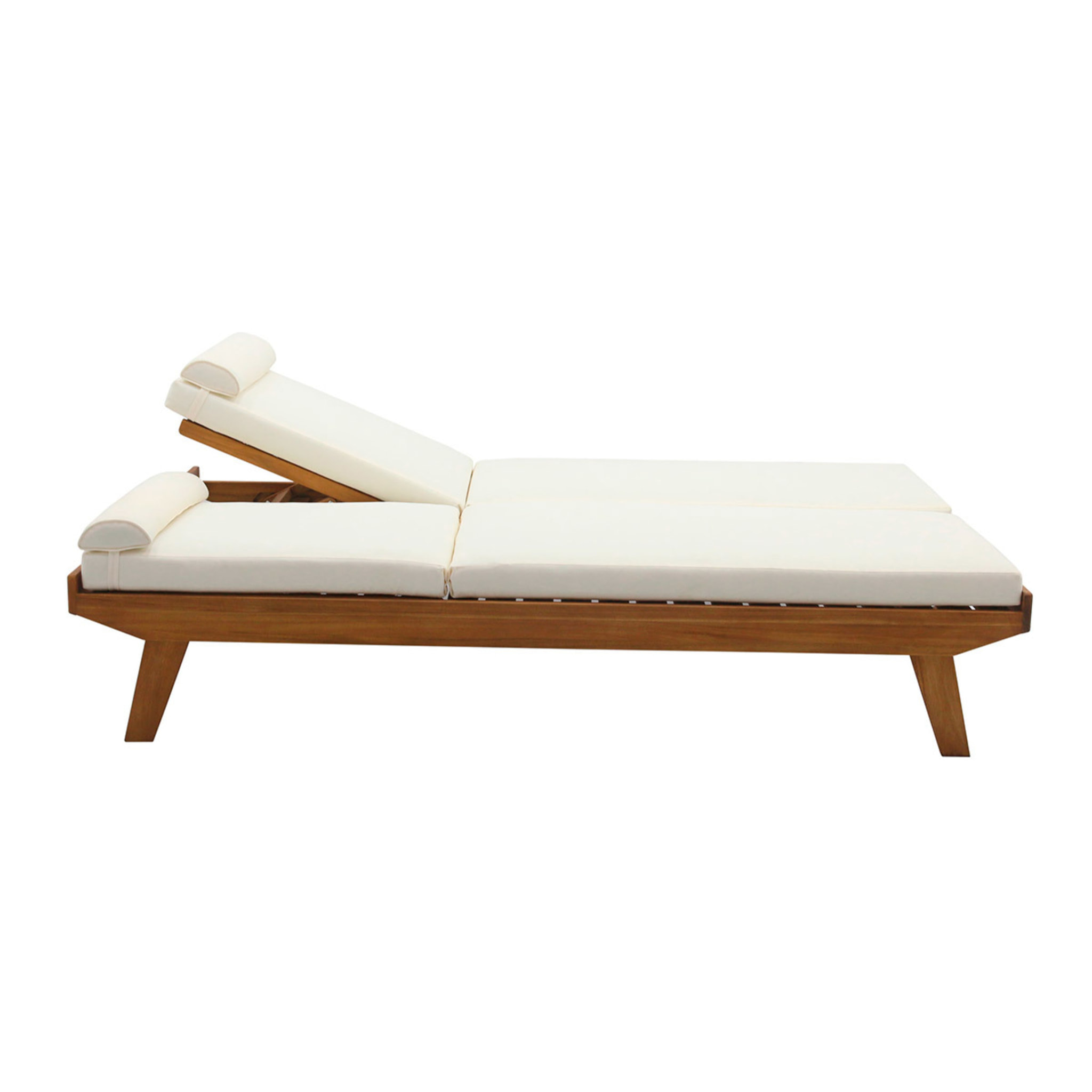 Bain de soleil double avec dossiers multipositions beige et bois massif L127 cm CARACAS