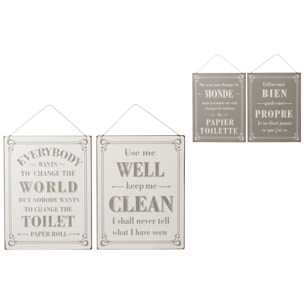 J-Line Pancarte Toilet Anglais/Francais Metal Blanc/Noir Assortiment De 2