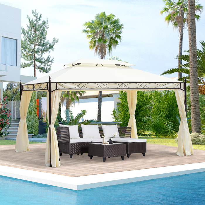Pérgola Cenador de Jardín de Acero y Poliéster 3x4m Blanco