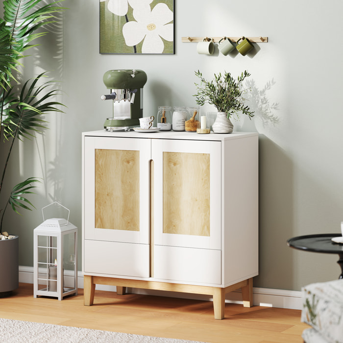 Buffet style nordique - 2 portes, étagère, 2 tiroirs - piètement bois banc effet bois clair