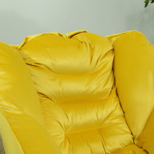 Sillón de Salón con Reposapiés Sillón de Relax Butaca para Dormitorio con Bolsillos Laterales y Patas de Acero para Sala de Estar Amarillo