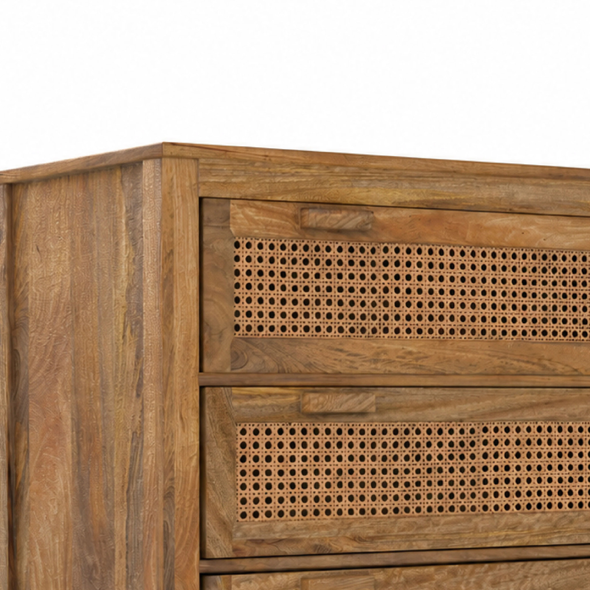 Commode en bois de manguier et cannage 3 tiroirs - Tiki