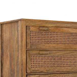 Commode en bois de manguier et cannage 3 tiroirs - Tiki