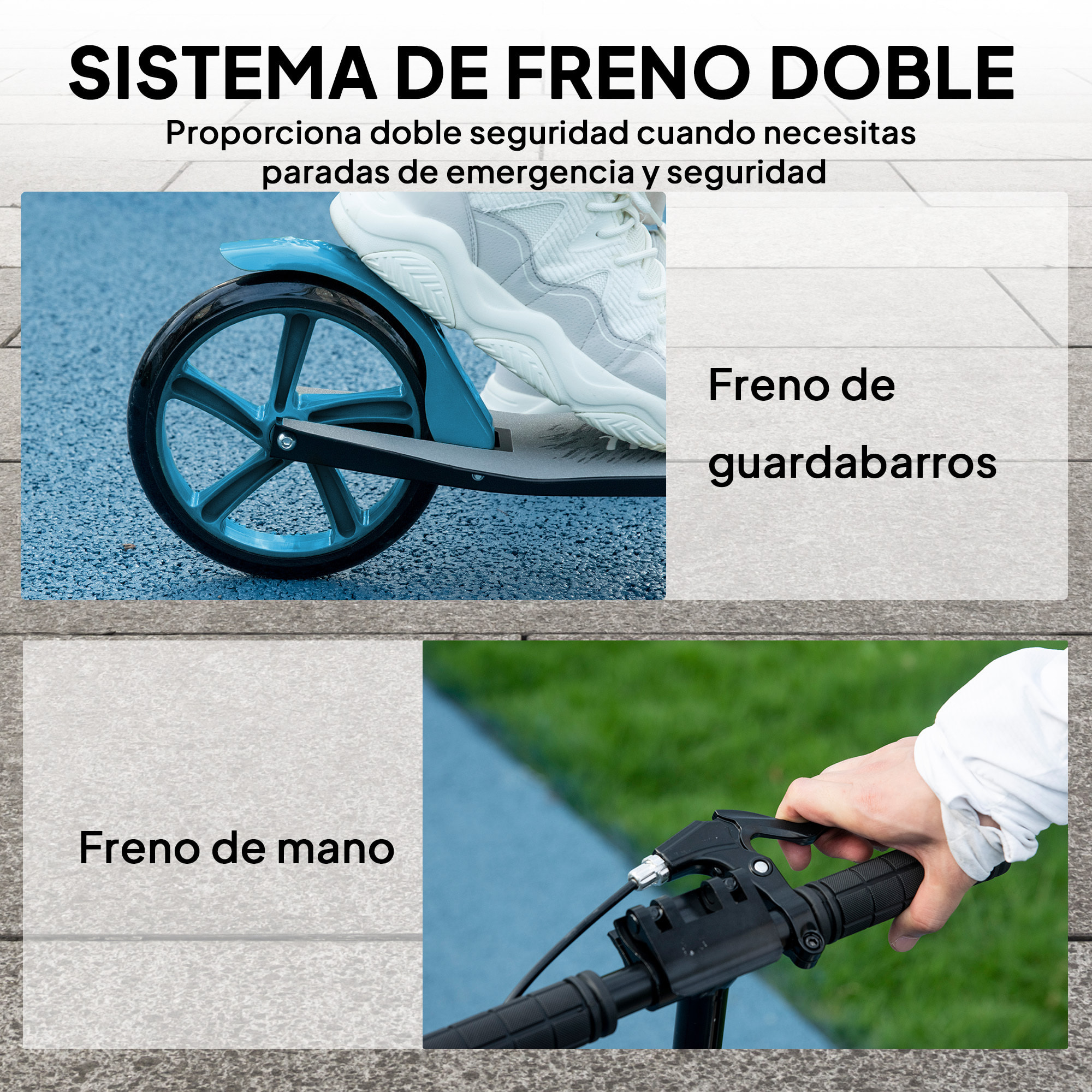 Patinete Plegable para Adultos y Niños de +14 Años Scooter Ligero con Manillar Ajustable Grandes Ruedas Ø200 mm Amortiguador y Freno Aluminio Carga 100 kg 91,5x36,5x91-104 cm Azul