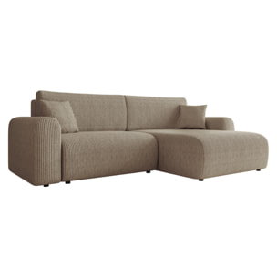 Naomi - Canapé d'angle réversible 4 places convertible avec coffre en velours côtelé - Taupe