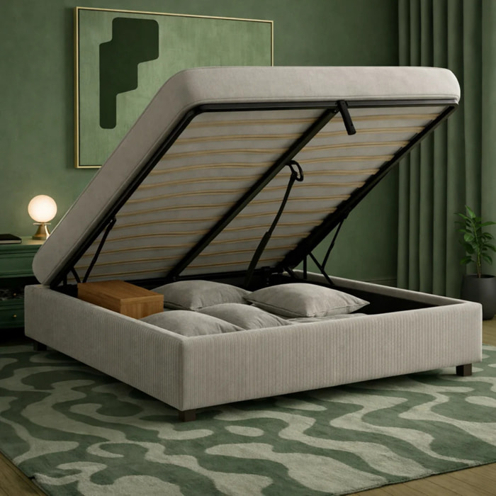 Lit coffre Futura | Ouverture électrique avec télécommande | Espace de stockage jusqu'à 900 L | Velours Côtelé | Gris