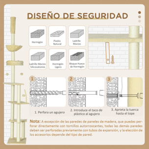 Árbol para Gatos de Suelo a Techo de 230-250 cm Árbol Rascador para Gatos con Altura Ajustable Múltiples Plataformas Cestos Hamaca Bolas Colgantes Beige