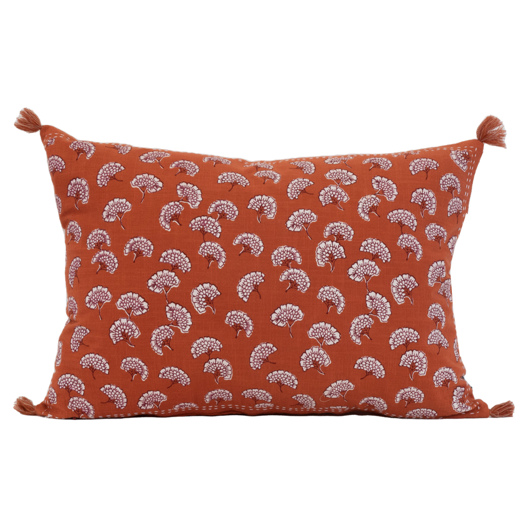 Coussin décoratif imprimé motif floral - Brique