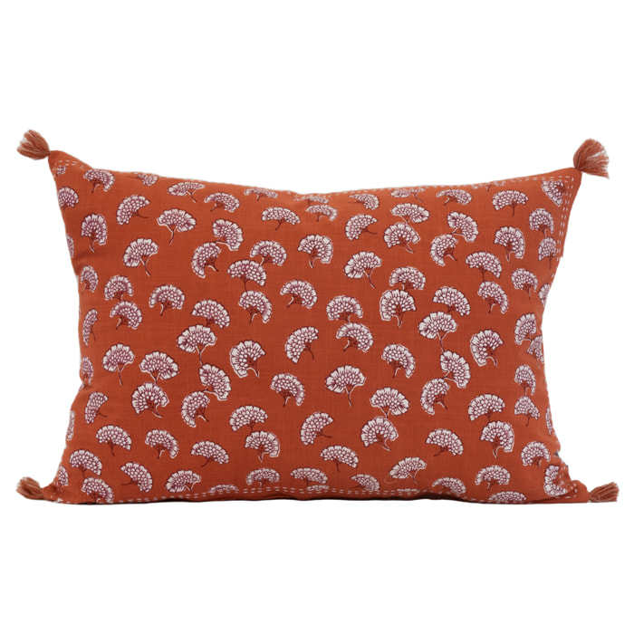 Coussin décoratif imprimé motif floral - Brique