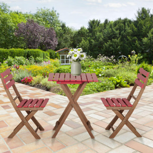 Ensemble bistro de jardin 3 pièces pliantes style colonial 2 chaises + table bois pin pré-huilé peint rouge