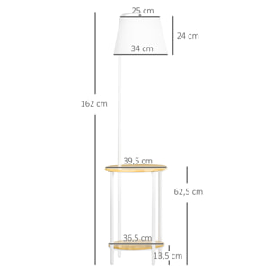 Lampadaire étagères design dim. Ø 37 x 162H cm 40 W max. bois bambou verni métal abat-jour tissu blanc