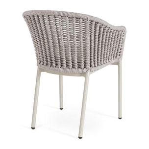 Set di 4 sedie con braccioli ORIO in corda tortora e alluminio beige, impilabili