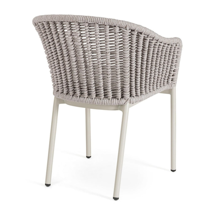 Set di 4 sedie con braccioli ORIO in corda tortora e alluminio beige, impilabili