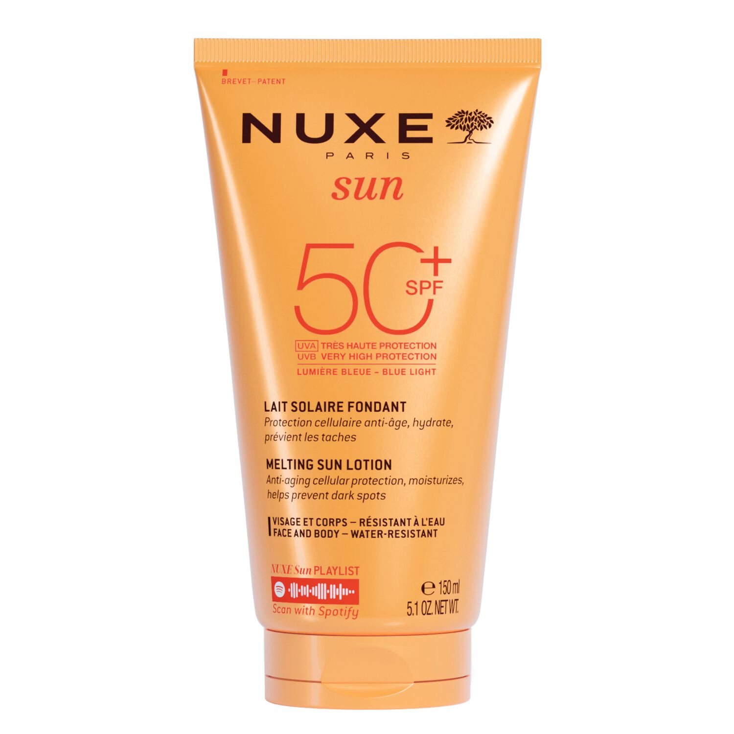 Nuxe Sun  - Lait Solaire Fondant Haute Protection SPF50 - Visage et Corps - Tous types de peaux - 150ml