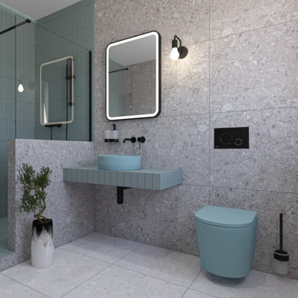 Infinitio WC suspendu sans bride en céramique avec abattant SoftClose, vert mat (SATINF010RREXPLGEM)