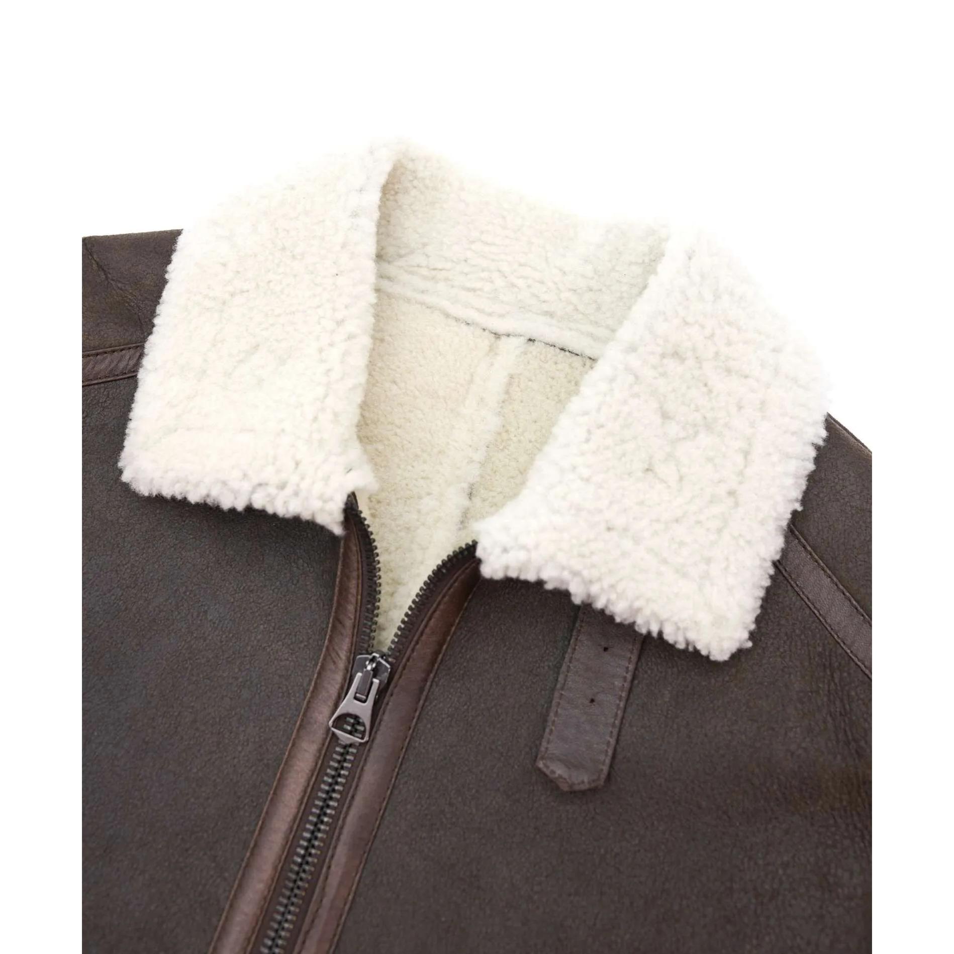 Montone Shearling testa di moro biker uomo collo camicia con fibbia