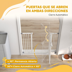 Barrera de Seguridad para Perros Extensible 74-100 cm, para Puertas y Escaleras, Barrera para Perros Medianos, Cierre Automático Montaje a Presión Doble Bloqueo 2 Extensiones 7/14 cm, Blanco