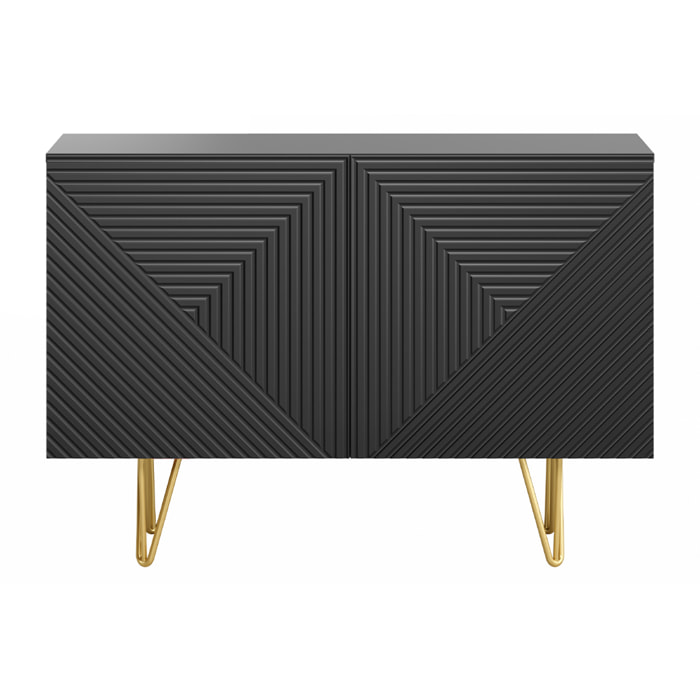 Buffet design gravé noir et métal doré 2 portes L107 cm OZEN