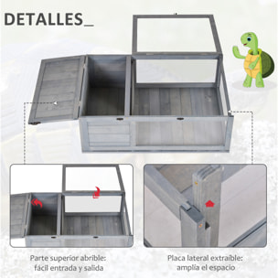 Casa para Tortugas de Madera Terrario para Reptiles con Techo de Malla Paneles Laterales Transparentes Extraíbles y Pestillo de Seguridad Caseta para Tortugas 91x60,5x32 cm Gris