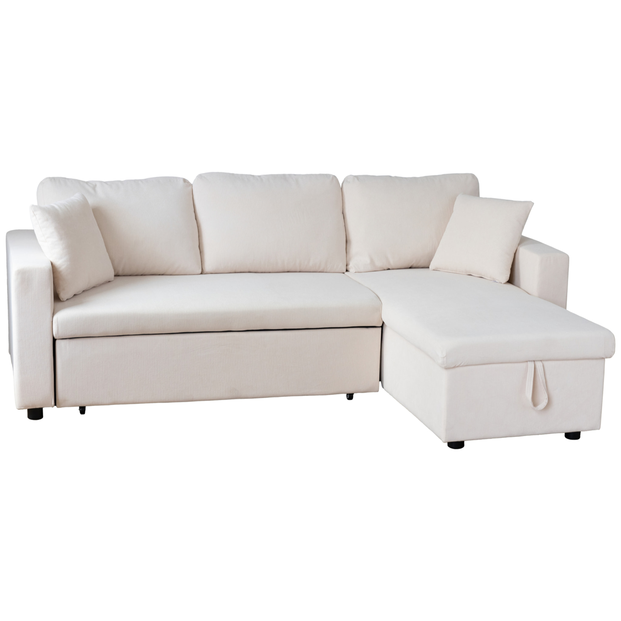 Canapé d'angle convertible CLARK 3 places en velours côtelé beige