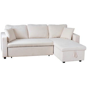 Canapé d'angle convertible CLARK 3 places en velours côtelé beige