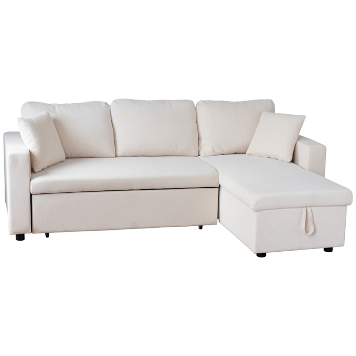 Canapé d'angle convertible CLARK 3 places en velours côtelé beige