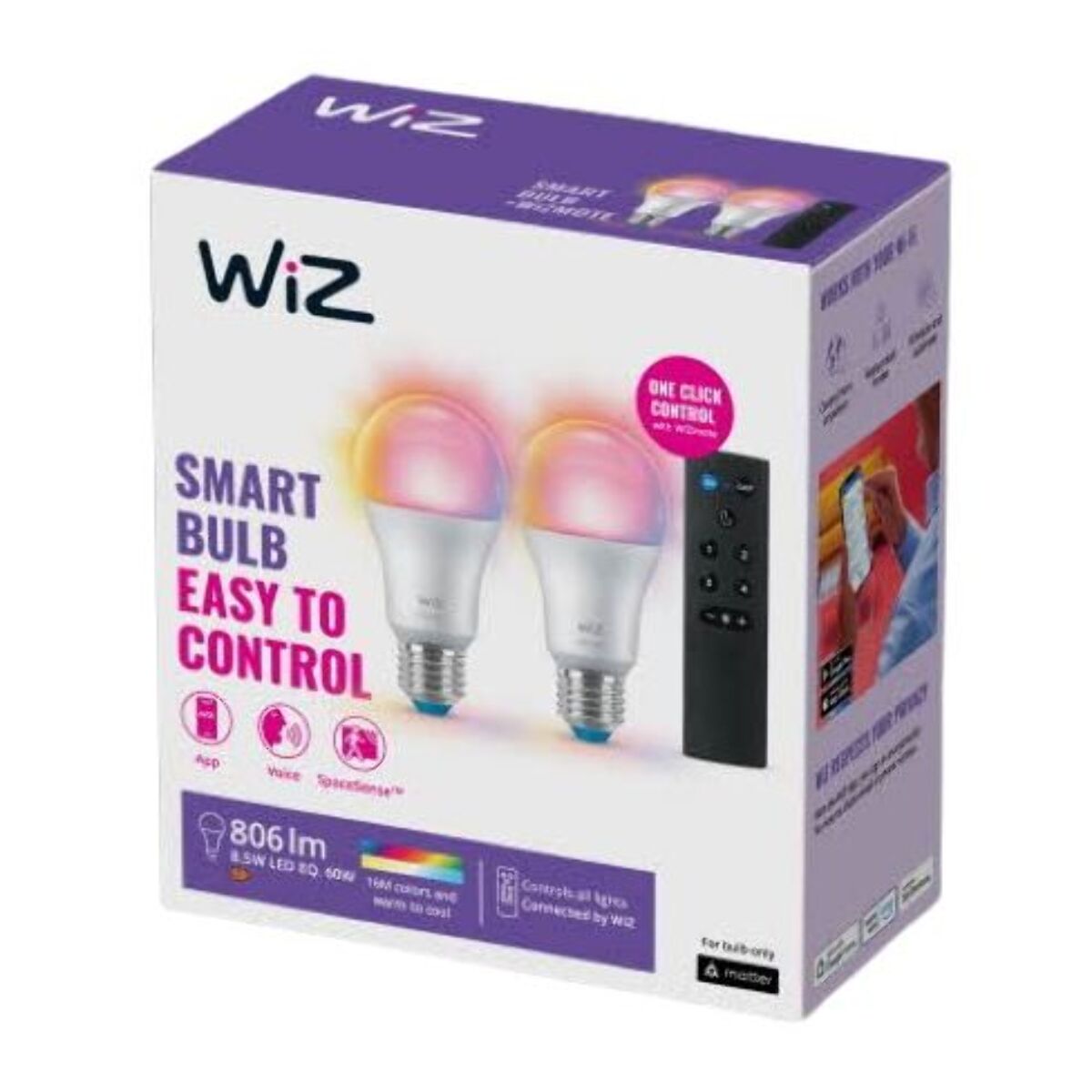Ampoule LED connectée WIZ Kit E27 60W x2 + télécommande