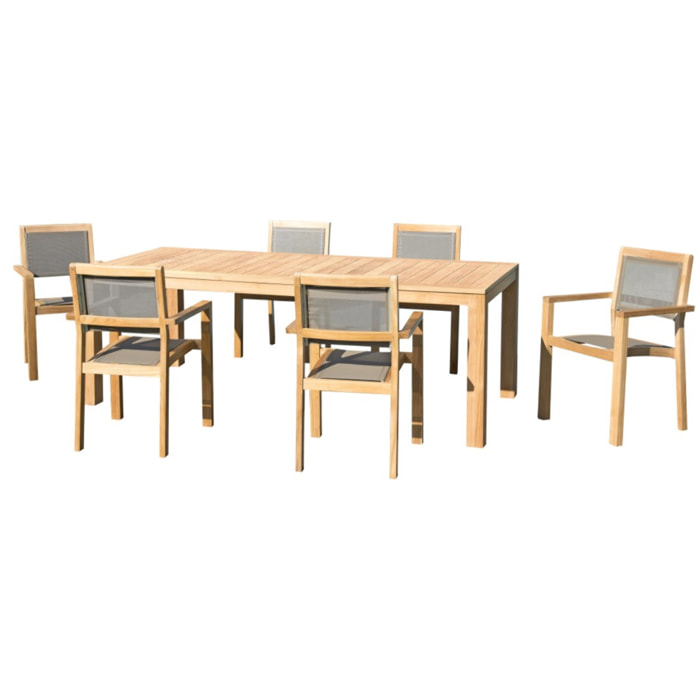 KIM - Ensemble de jardin bois teck - table rect. 220 cm / 6 fauteuils