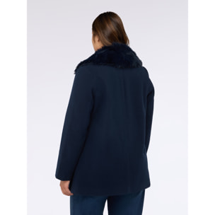Fiorella Rubino - Cappotto con collo removibile in peluches - Blu