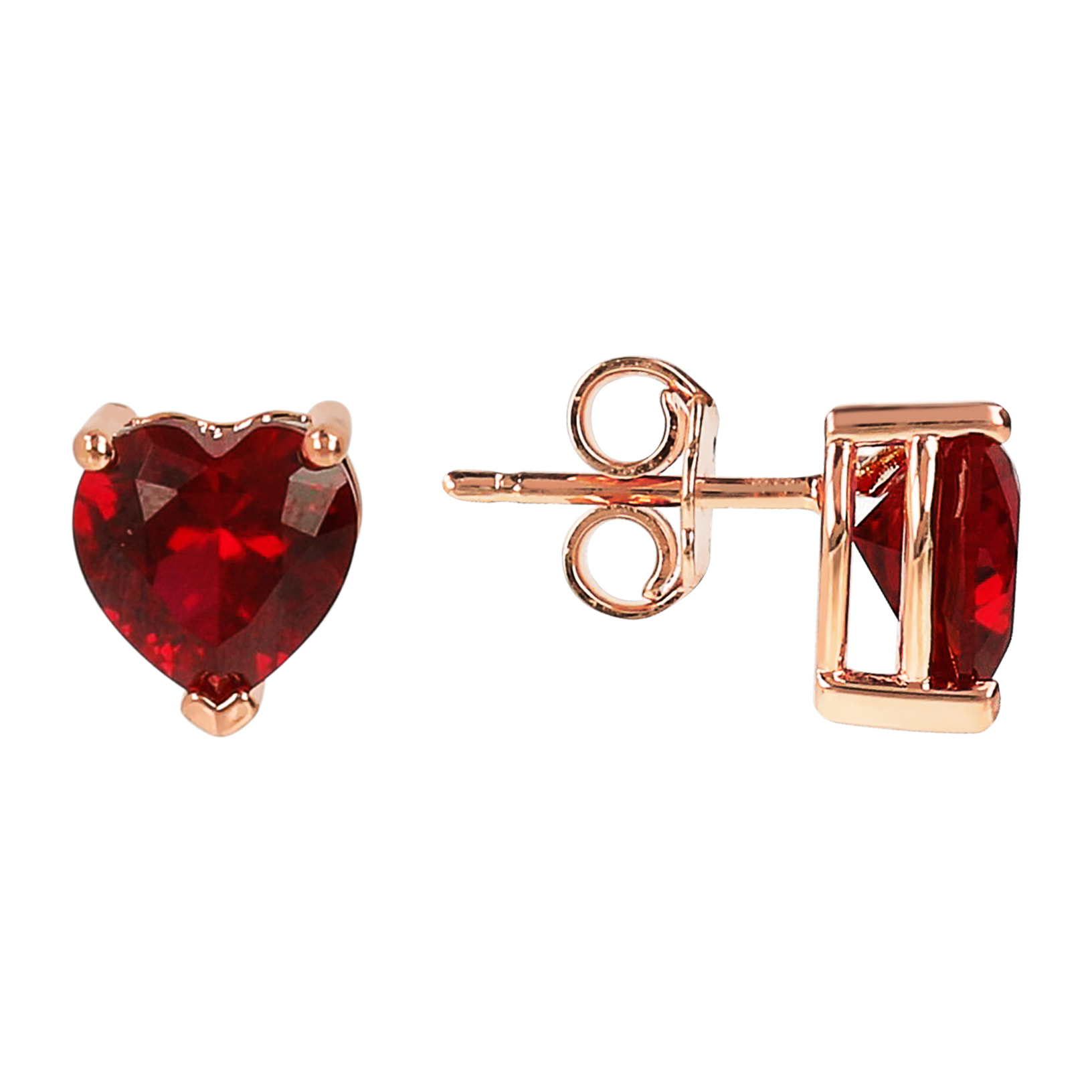 Orecchini Cuore a Lobo in Cubic Zirconia Rosse