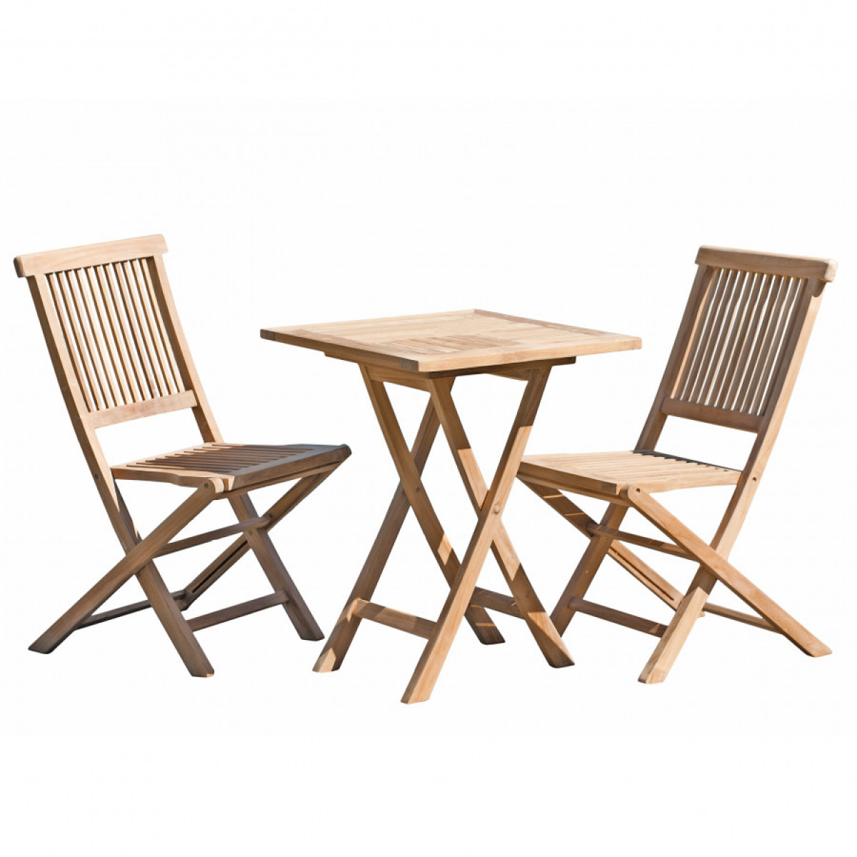 HARRIS - SALON DE JARDIN EN BOIS TECK 2 personnes : Ensemble de jardin - 1 Table carrée pliante 60 cm et 2 chaises