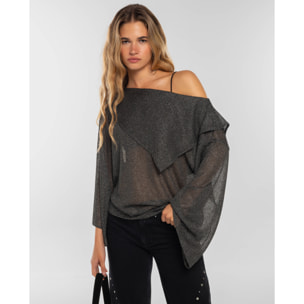 Blusa de punto con lúrex y diseño asimétrico de mujer