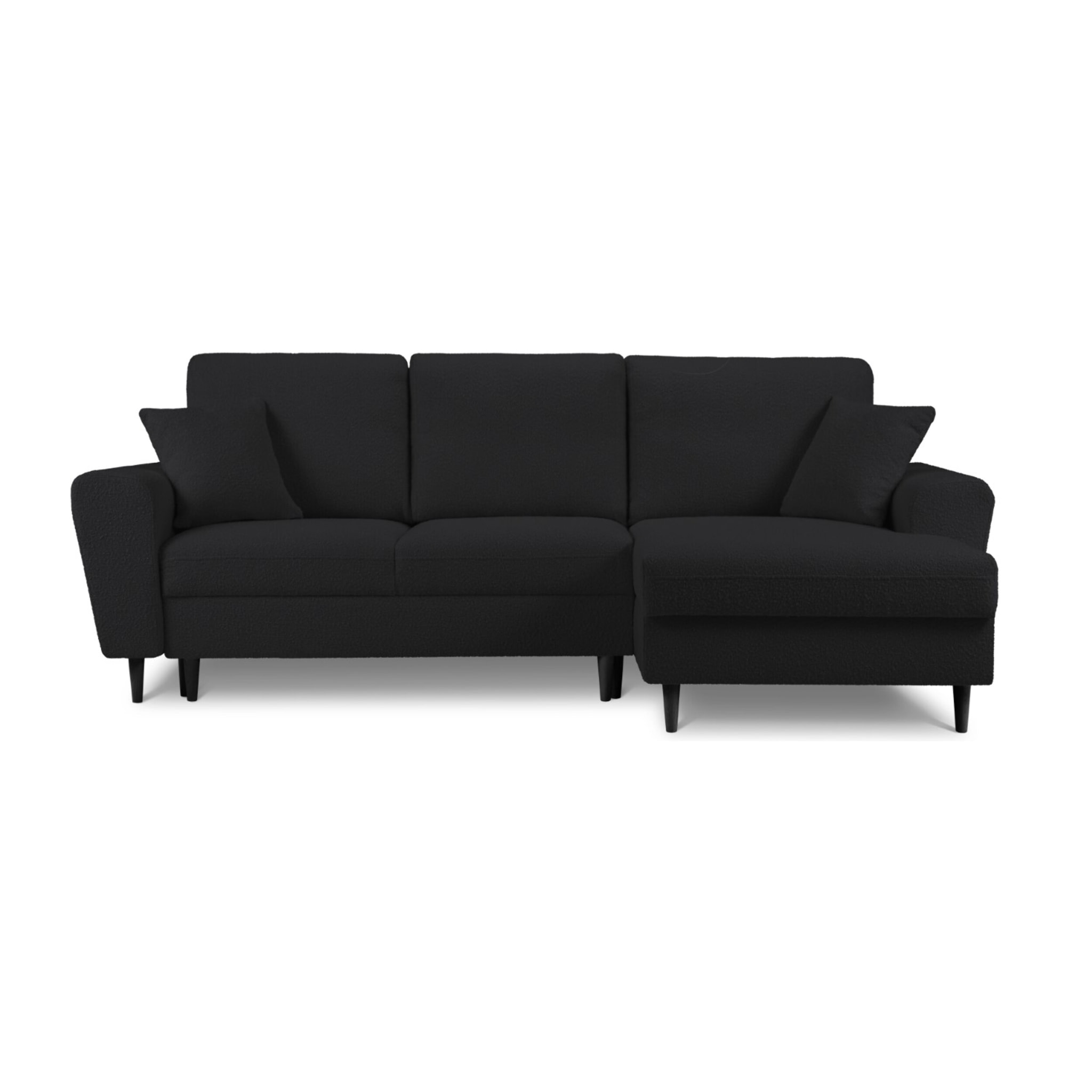Canapé d'angle droit convertible avec coffre de rangement "Kyoto" 4 places en bouclé noir