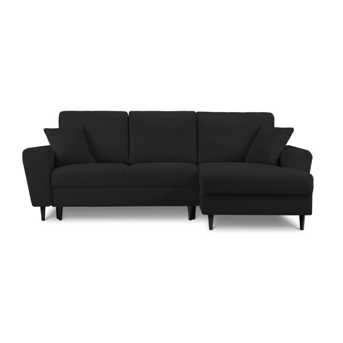 Canapé d'angle droit convertible avec coffre de rangement "Kyoto" 4 places en bouclé noir