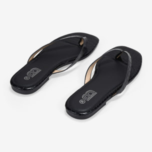 Sandalias de dedo negras efecto cocodrilo