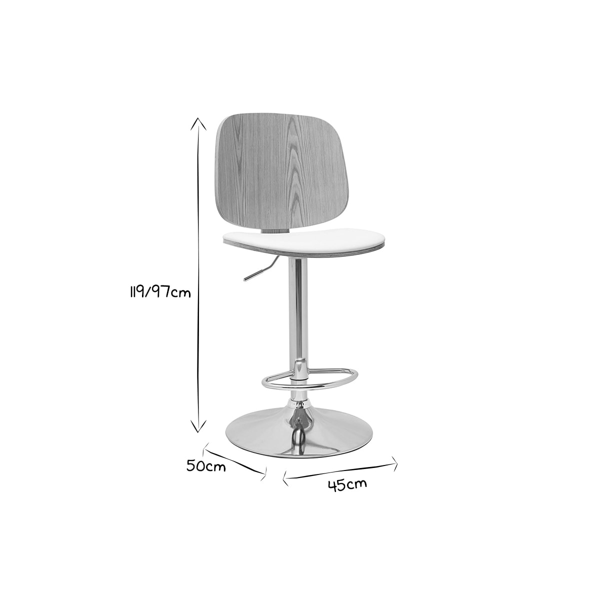 Tabouret de bar ajustable design blanc et bois clair BECK