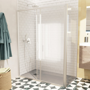 TEX BB ensemble porte coulissante/paroi 140x100cm anticalcaire avec profilés chrome brillant (TEXDBB140S100-SET)