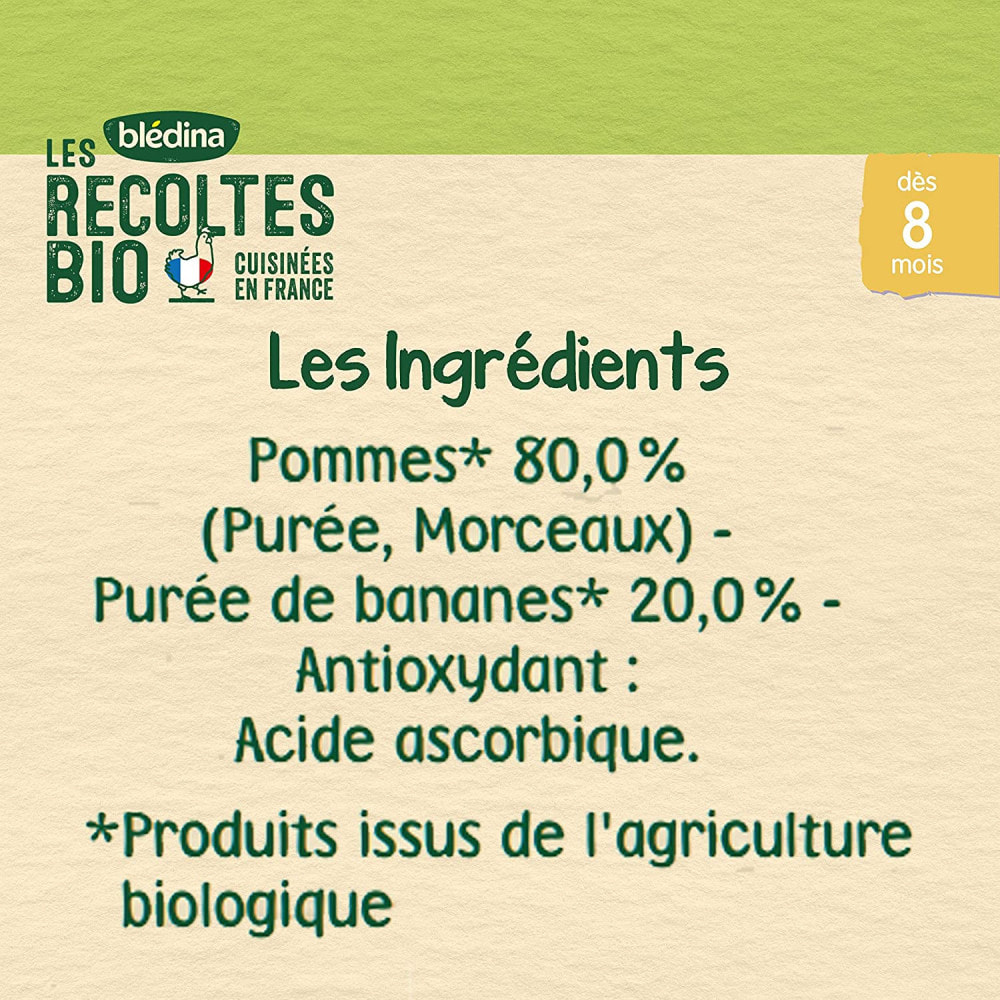 24 Petits Pots Pommes, Bananes Petits Morceaux 12x(2x130g) - Les Récoltes Bio Dès 8 Mois