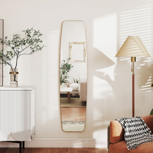 Grand miroir mural ovale design pleine longueur L.40 x H.160 cm cadre métal doré