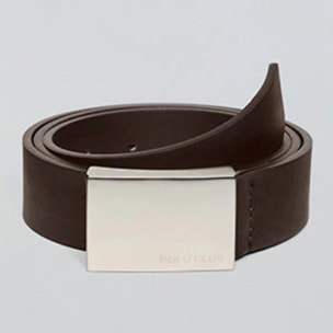 Cintura Bastian marrone con fibbia in metallo e incisione Polo Club