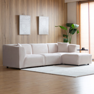 Canapé modulable 3 places + 1 pouf velours côtelé beige ROME