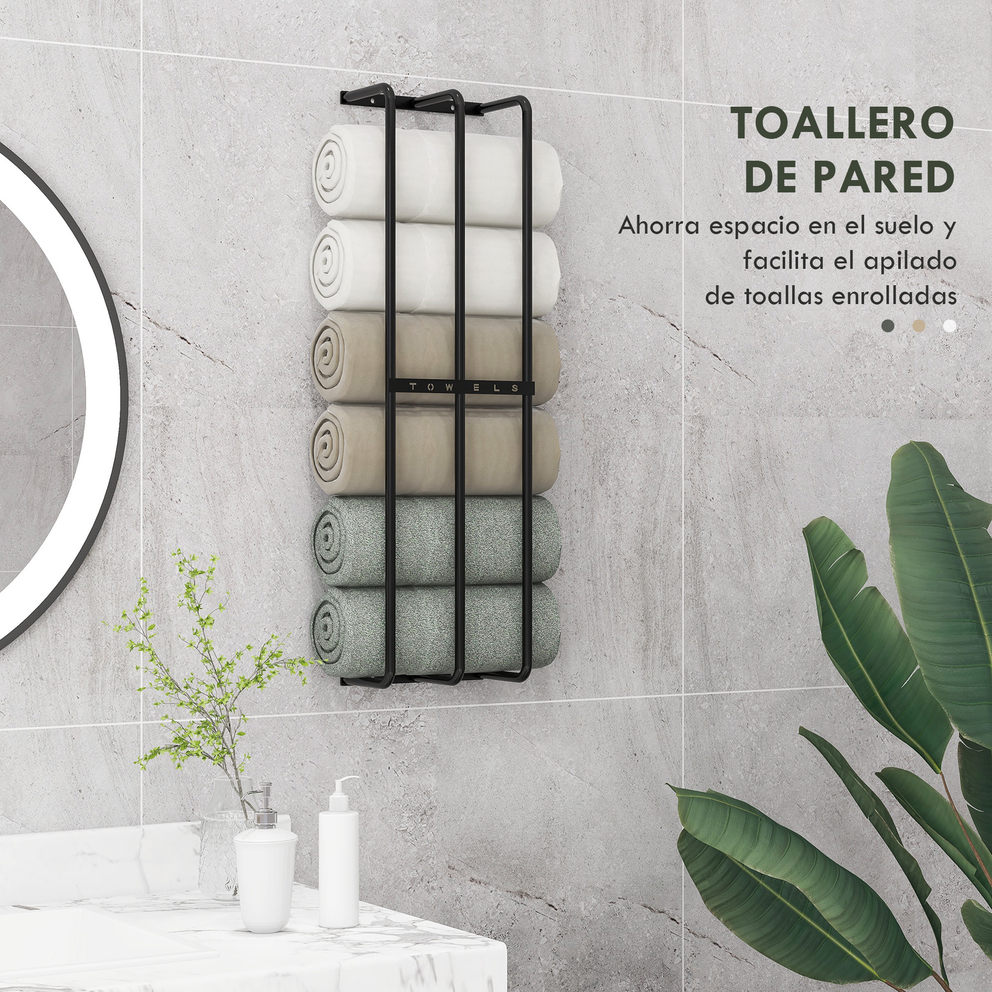 Toallero de Baño Moderno Toallero de Pared con 3 Barras y Marco de Metal Soporte de Toallas para Hotel 21x12x74 cm Negro