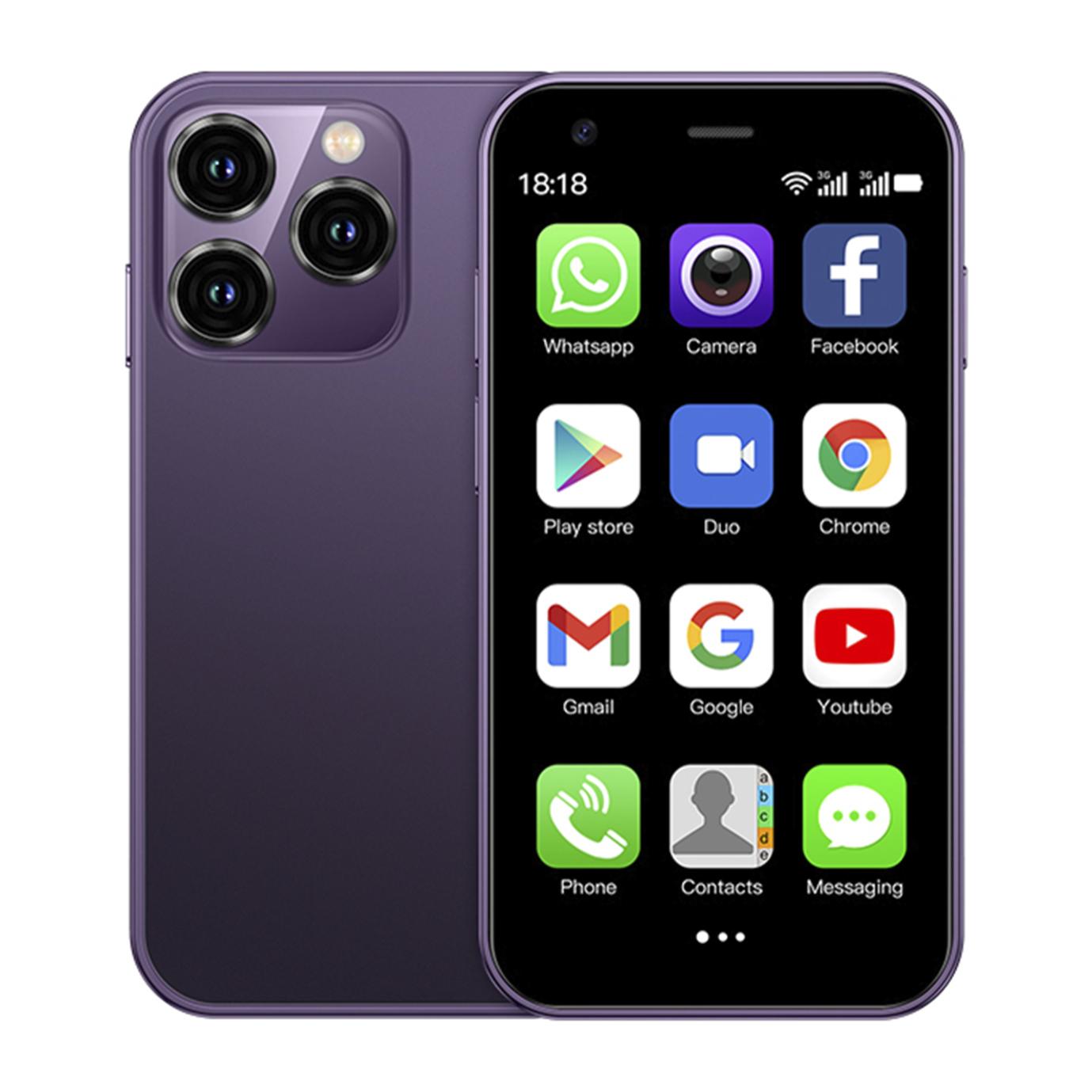 DAM Mini smartphone XS15 3G, Android 8.1, 2GB RAM + 16GB. Pantalla 3''.Doble tarjeta SIM. 4,5x1,2x10,2 Cm. Color: Morado