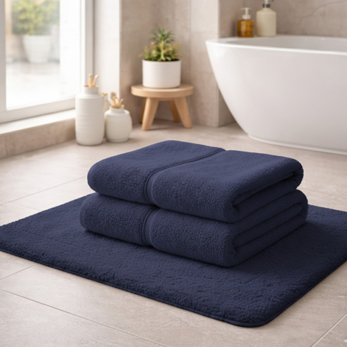 CASA MATTA Coppia Asciugamano + Ospite in Spugna di Puro Cotone 650 gr/mq_Royal Blue