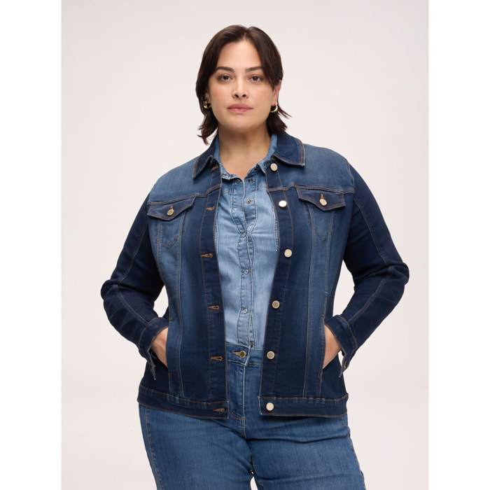 Fiorella Rubino - Giacca in denim con spilla floreale - Blu