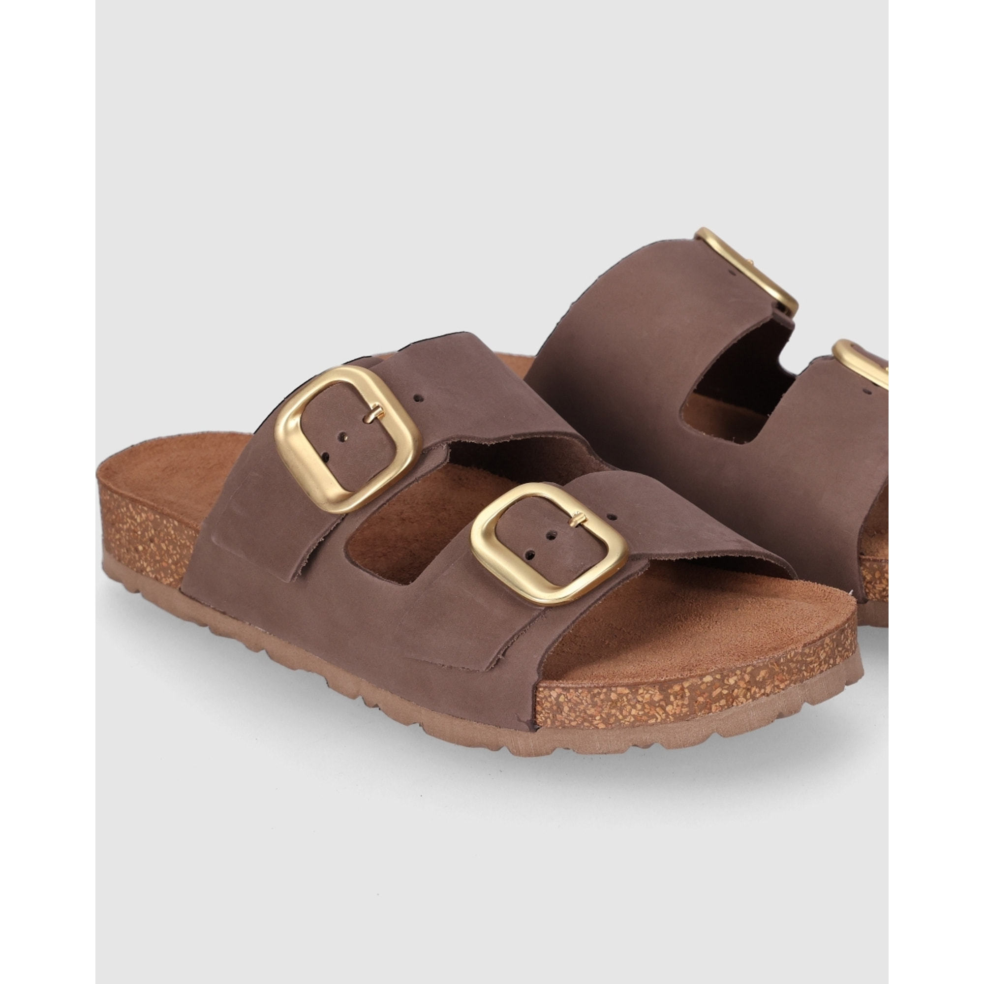 Sandalias de Piel - Marron - Tacón: Bajo