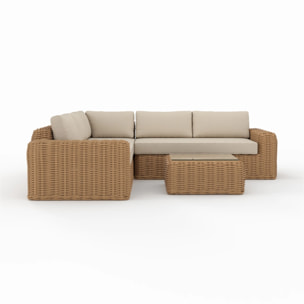 Salon de jardin 4 personnes en résine tressé et tissu beige - Savana